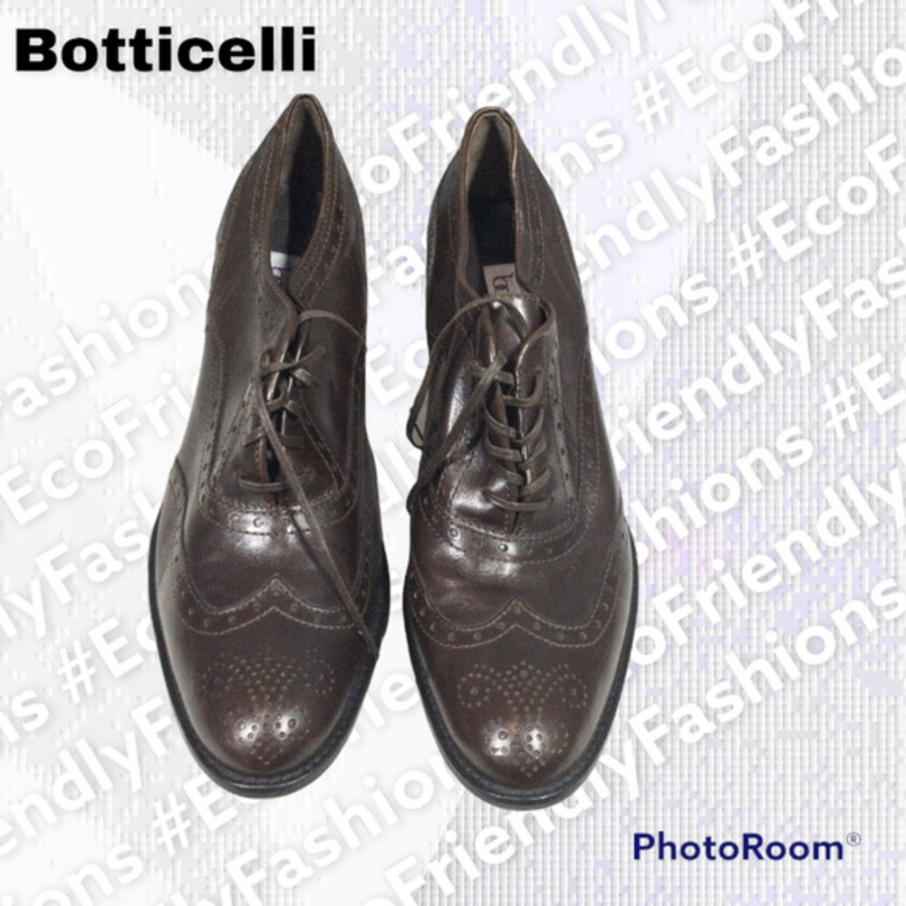 Roberto Botticelli Women's Brown Oxford Mid Block Heel Lace Up Pumps Size 39.5